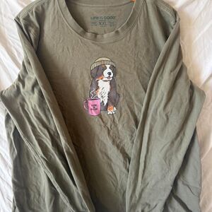 Life-is-good Women's Khaki and Green T-shirt